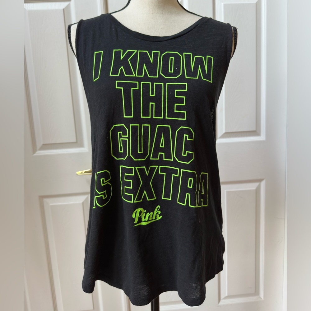 PINK Victoria's Secret Black Tank Top with Neon Green Text